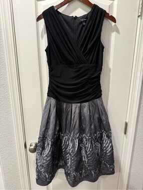 S.L. Fashions Black and Silver Sleeveless Fit-and-Flare Dress